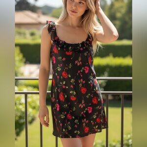 Y2k dress like Morgan Taylor floral sateen black roses nighty size small